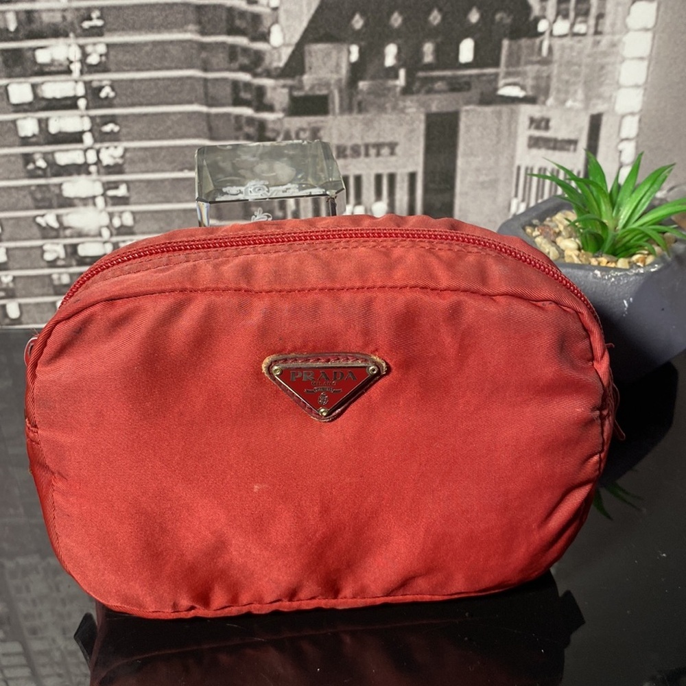Authentic PRADA red nylon Pouch Cosmetic Bag - Picture 2 of 10